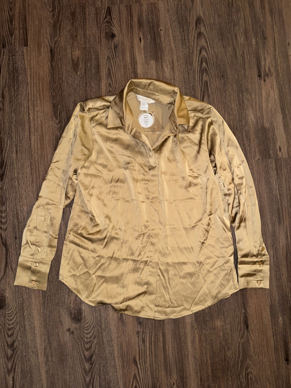 APRICOT Satin Long-Sleeve Shirt in Light Gold